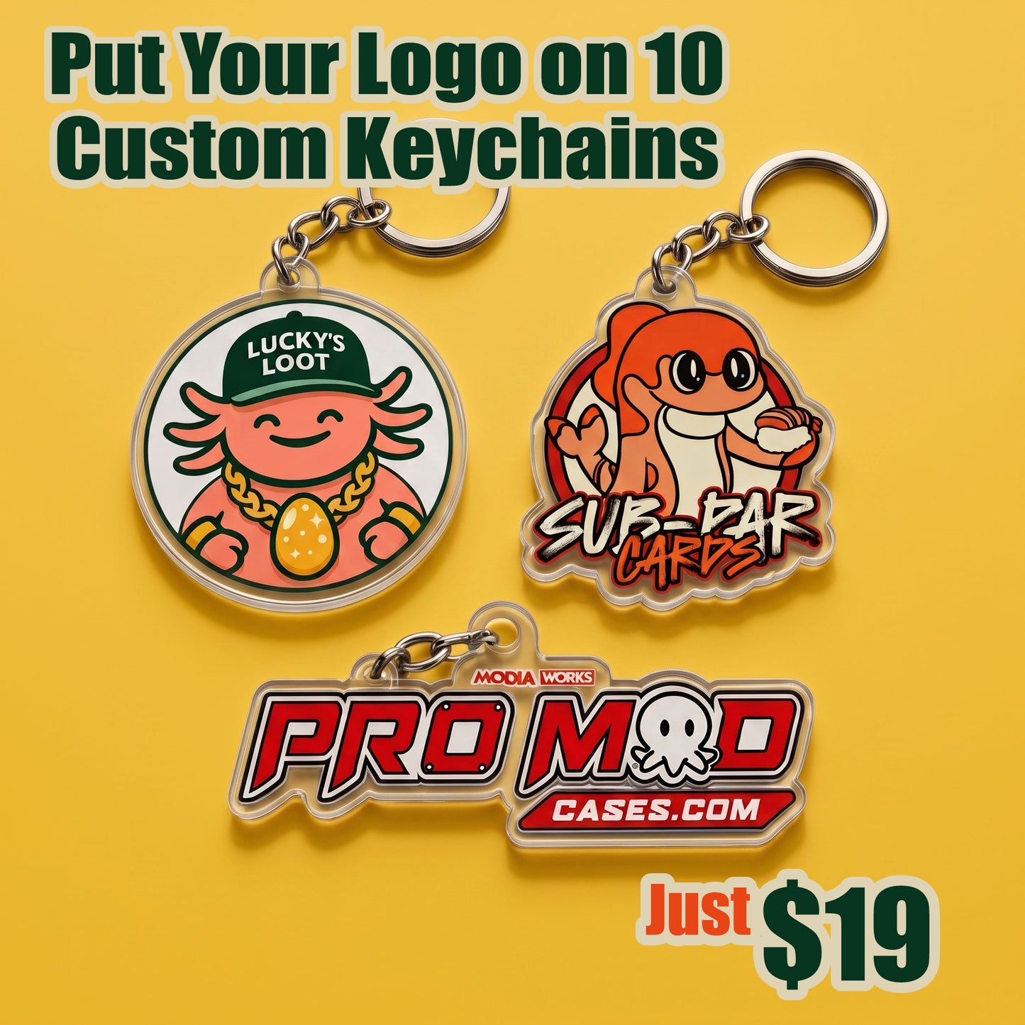 Limited Edition Sample Pack: 10 Custom 3" Acrylic Keychains with Your Logo ($19.99 + Free Shipping)