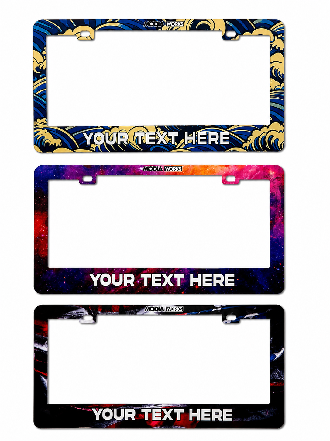 Custom acrylic license plate frame design examples by ModiaWorks