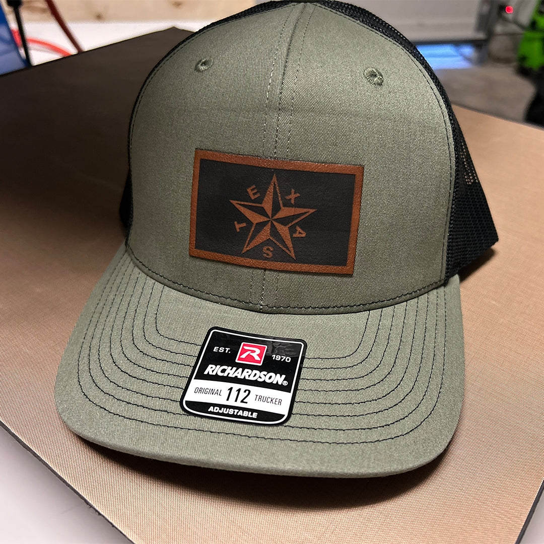 Laser engraving leather patches for hats